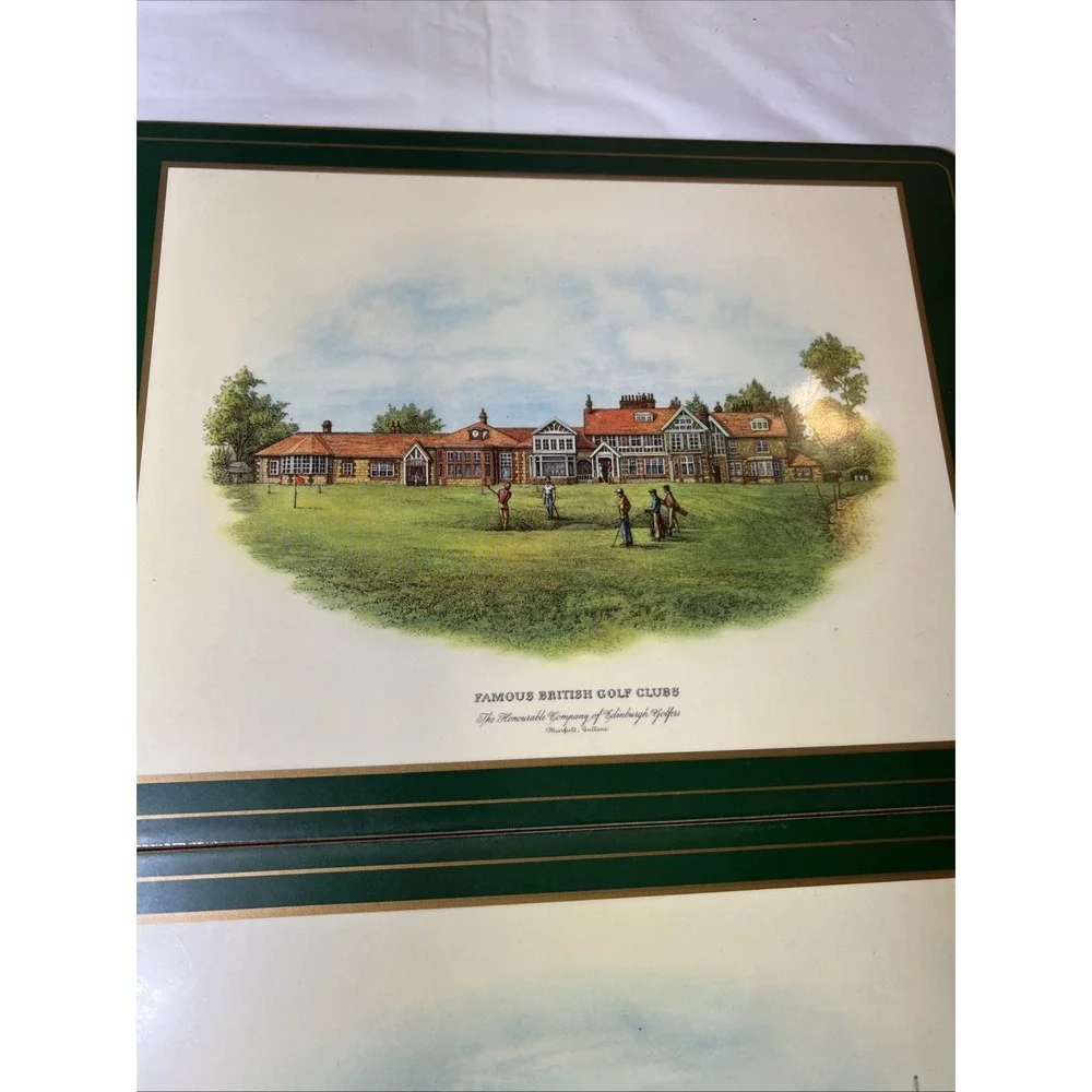 Set Of 4 Vintage Pimpernel Wall Hangings Depicting England's Grand Golf Venues